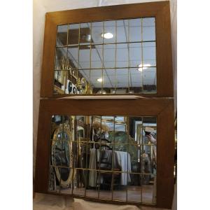 Pair Of Design Mirrors From The "50s", Canopy-style Mounting On Oak Frame 90 X 126 Cm