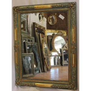 Miroir Ancien Rectangle,  Décor De Fleurs, Feuille d'Or Et Patine, Glace Mercure 84 X 111 Cm