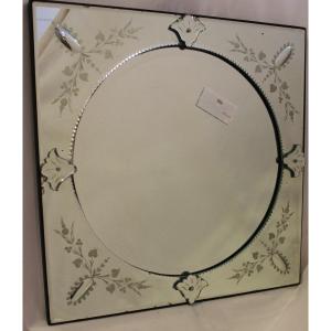 Round Venetian Mirror Inscribed In A Square Of 49 X 49 Cm