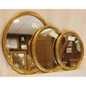 Oval Mirror Beaded Half-round Molding, Gold Leaf 43 X 51 Cm