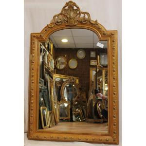 Grand Miroir Ancien De Cheminée,  Patine Et Coquille 96 X 148 Cm