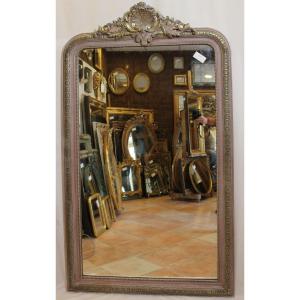 Grand Miroir Ancien De Cheminée à Fronton Coquille 100 X 170 Cm