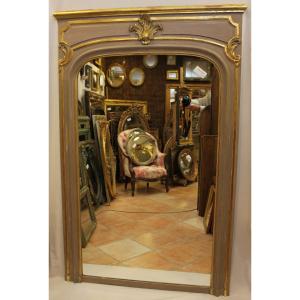 Miroir trumeau De Cheminée De Style Louis XV, Feuille d'Or Et Patine 110 X 171 Cm