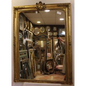 Grand Miroir Ancien Dorure Feuille d'Or, 102 X 136 Cm