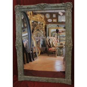 Miroir De Cheminée Ancien à décors floraux,  patine, glace mercure, 100 x 140 cm