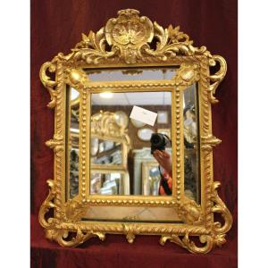 Petit Miroir Napoléon III, Bois Doré à Parclose De Style Louis XV, 56 X 69 Cm