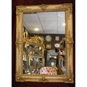 Miroir Ancien Rectangle, Dorure Et Patine, Glace Mercure 78 X 106 Cm