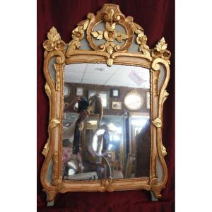 18th Century Golden Wood Mirror, Louis XV Transition, Mercury Glass 55 X 87 Cm