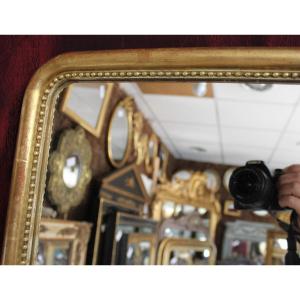 Grande Paire De Miroirs, moulure Demi Jonc Perlée, Feuille d'Or 68 X  86 Cm