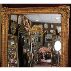 Très Grand Miroir Ancien Rectangle XIXème, Feuille d'Or, Glace Mercure 130 X 192 Cm