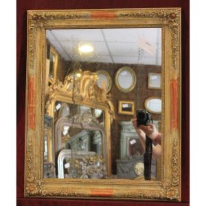 55 x 67 cm, Miroir Ancien Rectangle Restauration, Patine, Décors Fleurs, Glace Mercure