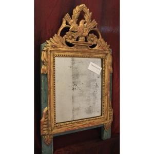 Small Louis XVI Golden Wood Mirror, Mercury Glass 37 X 63 Cm