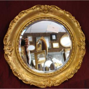  ø 47 Cm, Louis XV Style Round Mirror, Beveled Glass