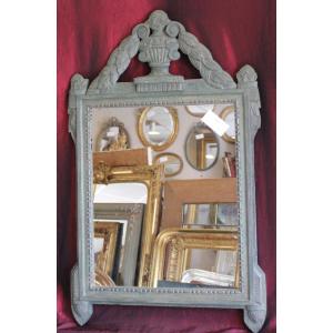55 x 88 cm Miroir ancien bois sculpté patiné style Louis XVI directoire 