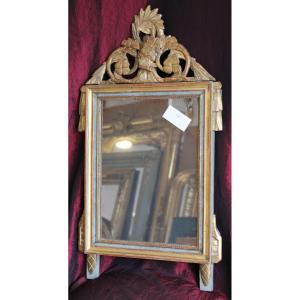40 X 75 Cm Small Antique Louis XVI Directory Mirror In Carved And Gilded Wood