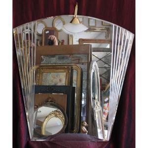 84 X 104 Cm Illuminated Mirror, Fan Shape, 50s Style