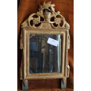 33 x 58 cm Petit miroir Louis XVI, bois doré,  glace mercure, XVIIIème