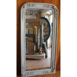 80 x 153 cm, Miroir de cheminée ancien, à décor de roses, patine et glace mercure.