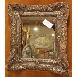 Louis XIV Style Mirror With Enclosed Panels, Silvered Carved Wood, Mercury Glass, 18th Century