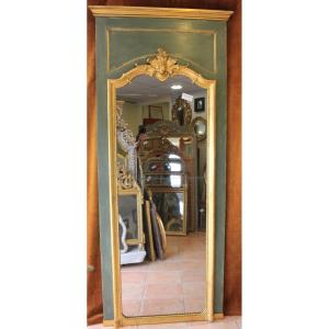 91 X 209 Cm Large Mirror, Louis XV Trumeau, Giltwood, Mercury Glass