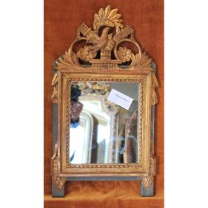 32 X 57 Cm Small Louis XVI Mirror, Carved And Gilded Wood