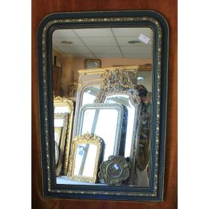 93 x 135 cm Miroir de cheminée ancien, moulure Louis Philippe perlée, patine et dorure