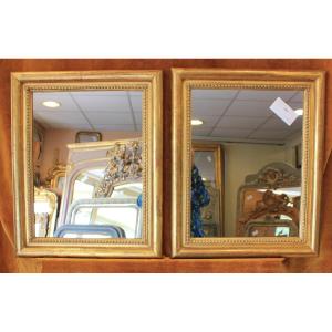 40 x 49 cm Paire de miroirs demi-joncs perlé, feuille d'or