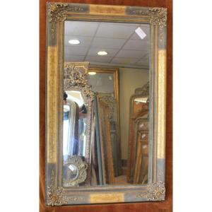 76 X 124 Cm Antique Rectangle Mirror, Restoration, Gold Leaf And Patina