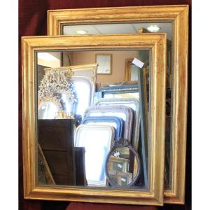 Fausse paire de miroirs rectangle Louis Philippe, glace mercure,94 x 130 cm