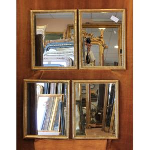 Paire De Miroirs Rectangle Feuille d'Or, Moulure Demi-jonc Perlée 44 x56 cm