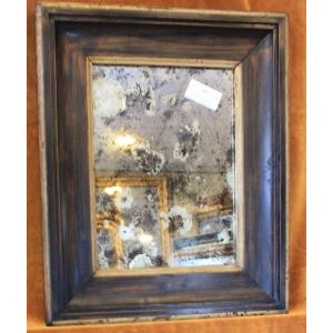 Rectangular Mirror With Blackened And Gilded Wood, Flemish Frame, 50 X 61 Cm