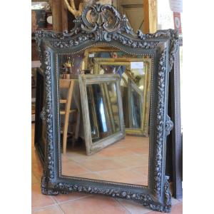 Miroir Ancien Fronton Coquille Napoléon III, Patiné 85 X 120 Cm
