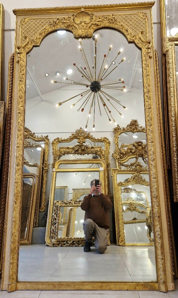 Miroir doré trumeau Régence glace de cheminée 135*255cm-photo-3