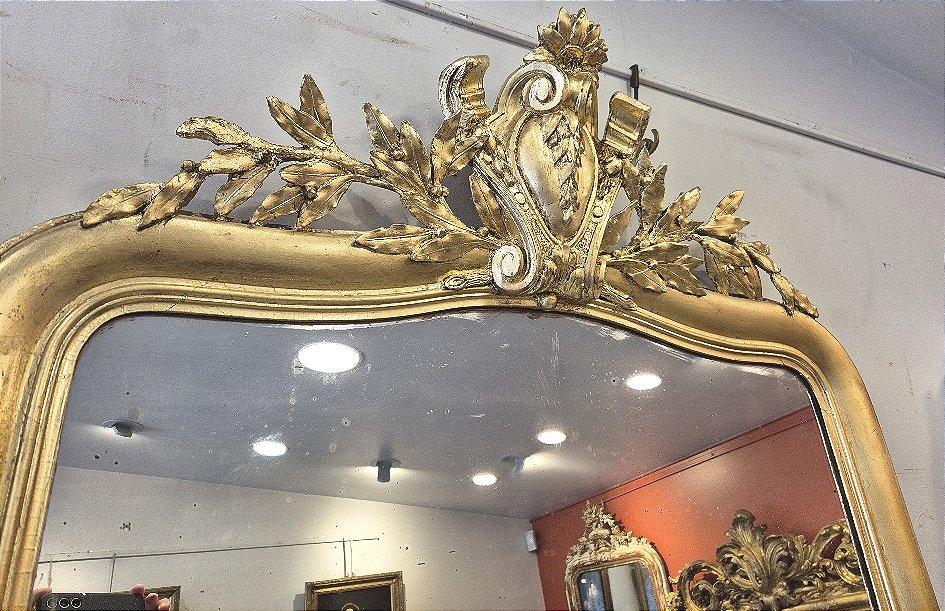 Très grand miroir Napoleon III glace ancienne de cheminée 108*225 cm-photo-3