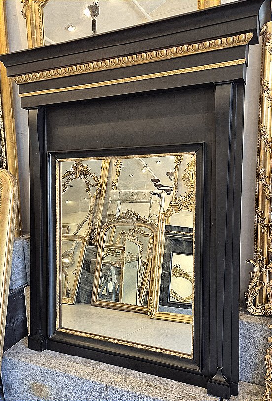 large trumeau miroir ancien noir doré 140*165 cm-photo-1