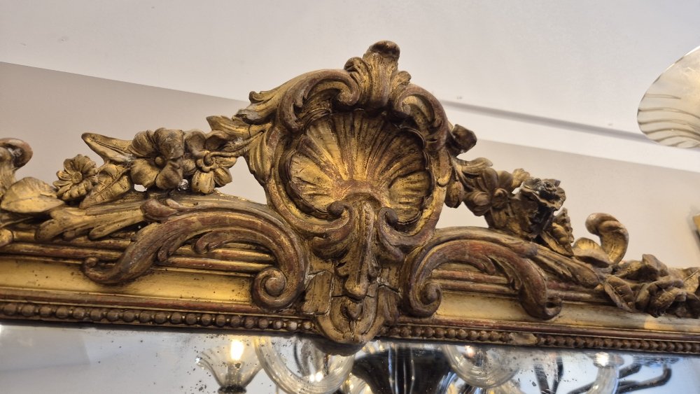 Large miroir doré décor coquille fleurs 138*196CM-photo-4