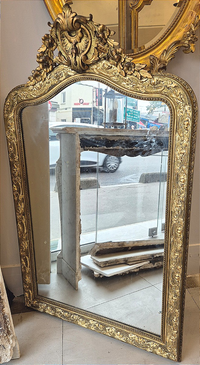 Miroir doré Napoleon III  glace ancienne sculptée 90*142 cm