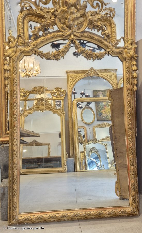 Miroir Napoléon III oiseaux putti guirlandes 114*177cm-photo-4
