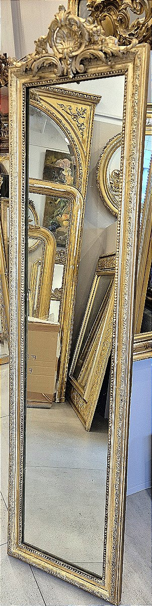 Miroir "entre deux " doré coquille glace ancienne 40*160 cm-photo-2