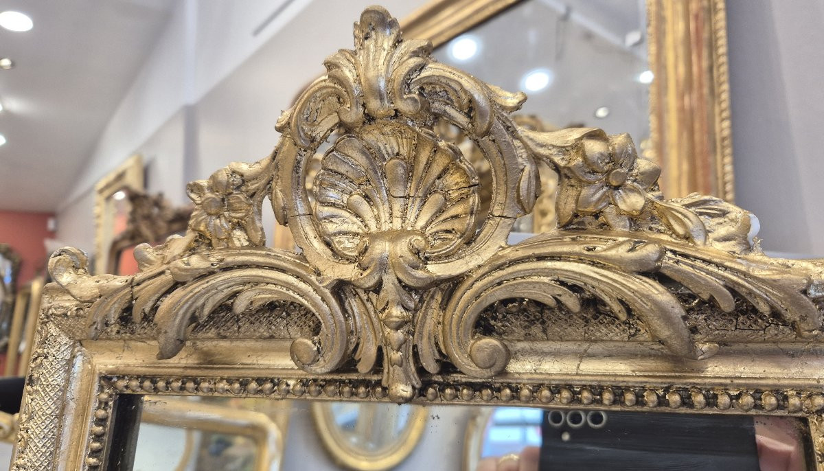 Miroir "entre deux " doré coquille glace ancienne 40*160 cm-photo-4