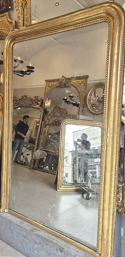 Très grand miroir Louis Philippe doré glace ancienne de cheminée 127*182 cm-photo-2