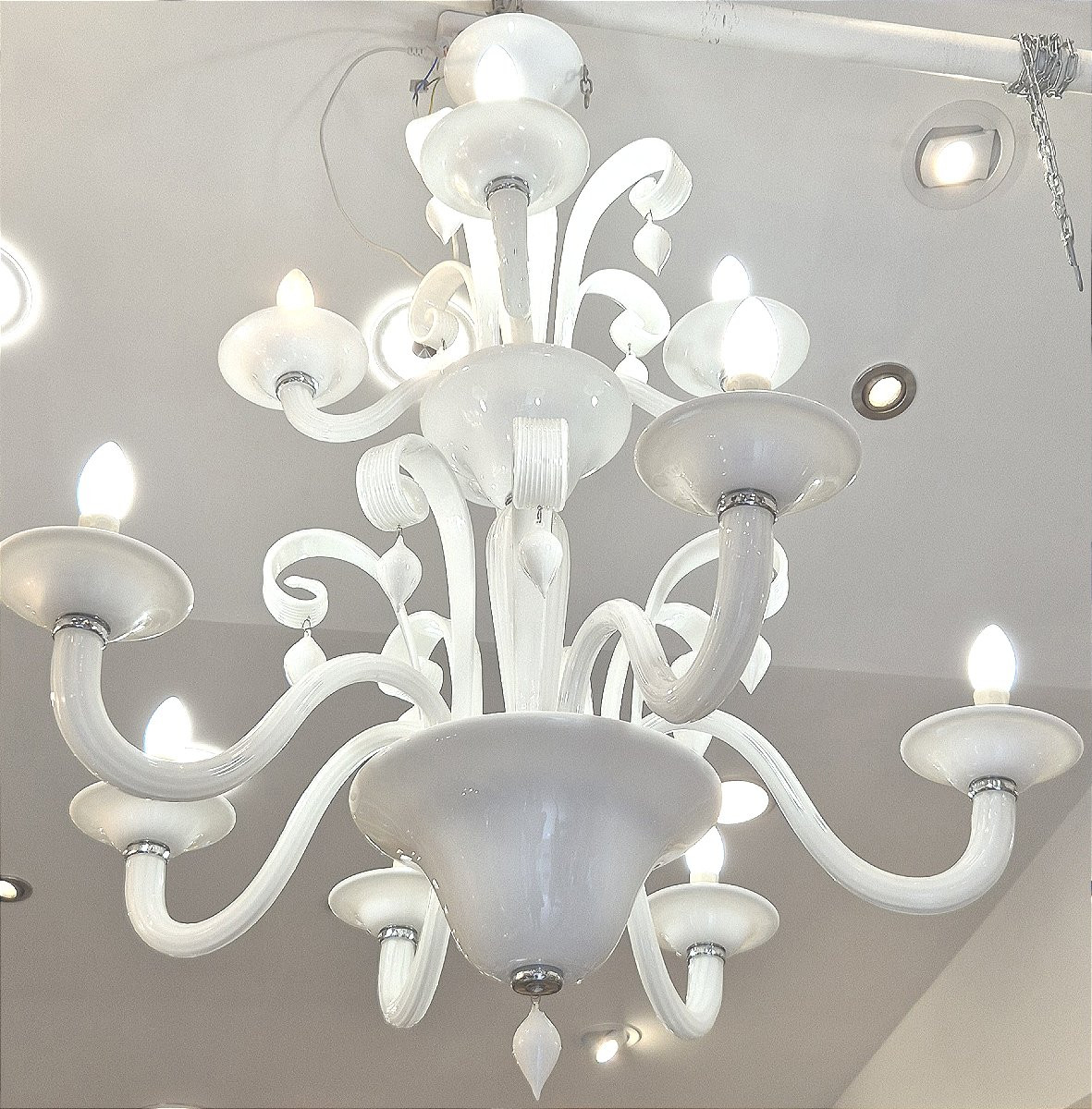 Lustre en verre de Murano blanc double niveau 10 lumières  90 * 110 cm-photo-2