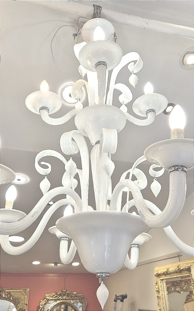 Lustre en verre de Murano blanc double niveau 10 lumières  90 * 110 cm-photo-3
