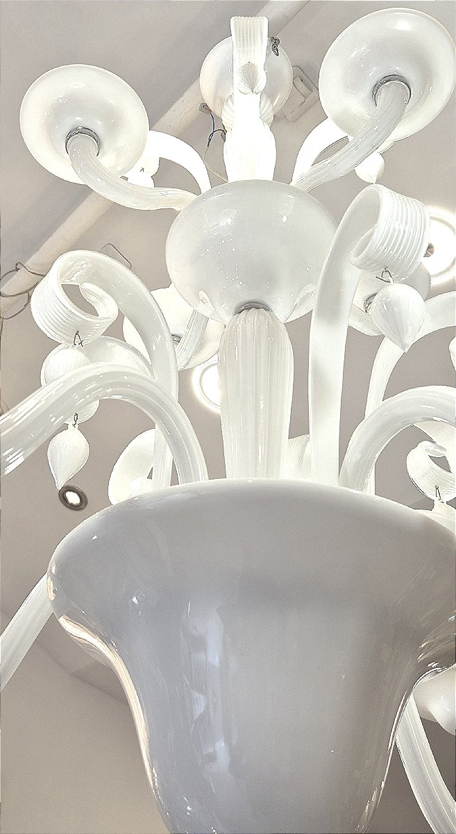 Lustre en verre de Murano blanc double niveau 10 lumières  90 * 110 cm-photo-4