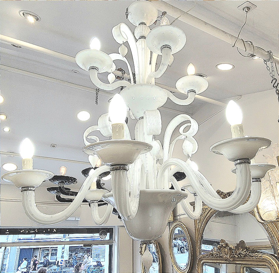 Lustre en verre de Murano blanc double niveau 10 lumières  90 * 110 cm