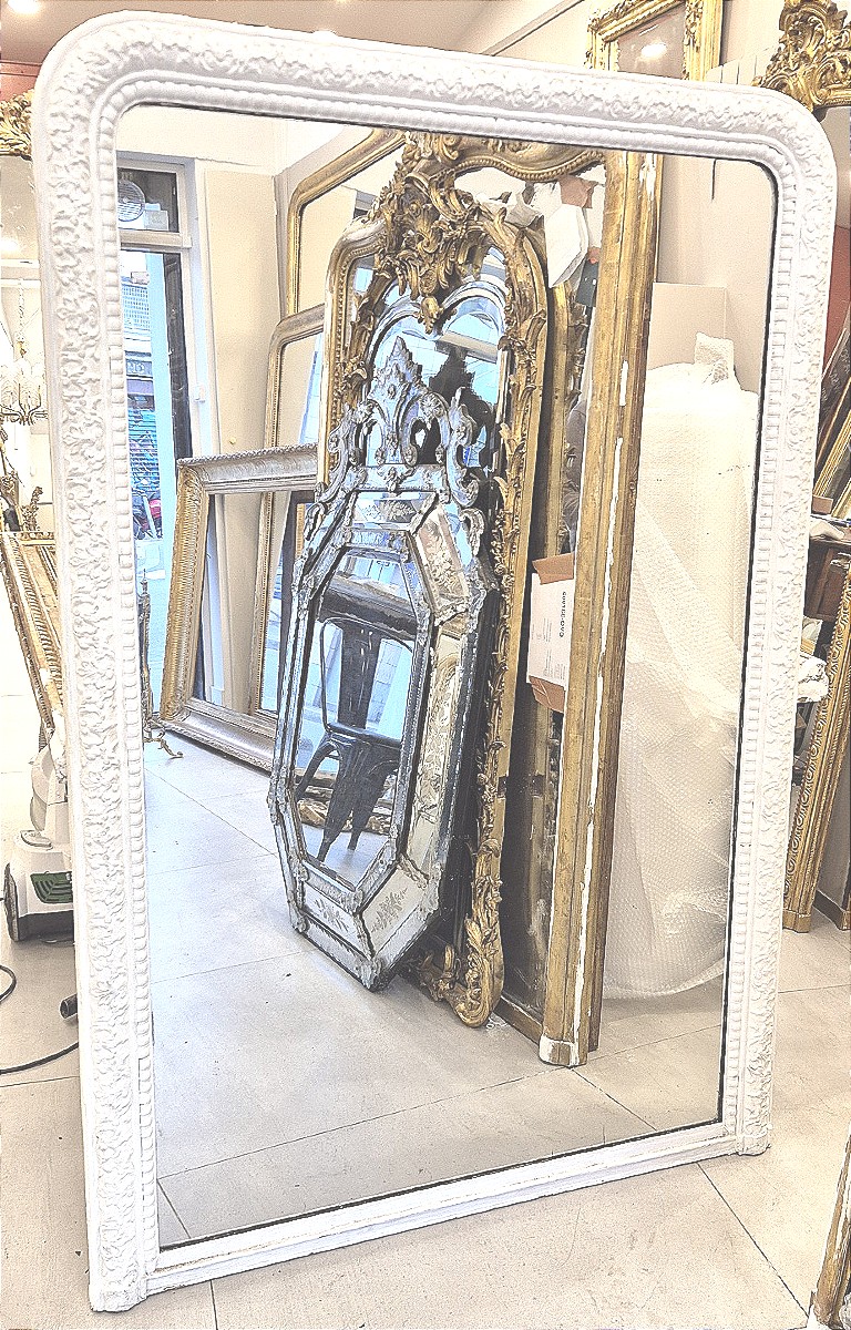 miroir ancien Louis Philippe blanc berain glace mercure 105*155 cm