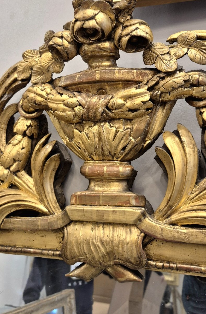 Miroir ancien époque Louis XVI cadre bois sculpté doré  100*185cm-photo-2