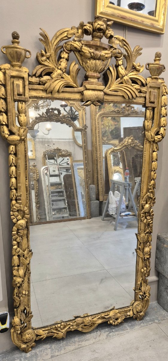 Miroir ancien époque Louis XVI cadre bois sculpté doré  100*185cm-photo-3
