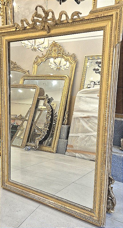 Antique Louis XVI Style Mirror With A Knotted Edge, Antique Beveled Glass, 110*158 Cm-photo-1