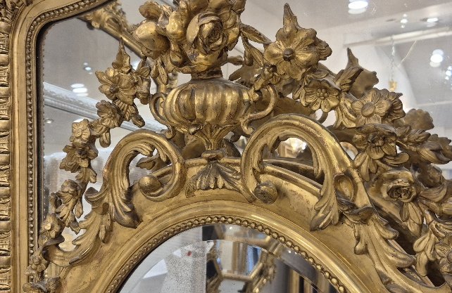 Miroir ovale Louis Philippe feuilles d'or  85*135cm-photo-2